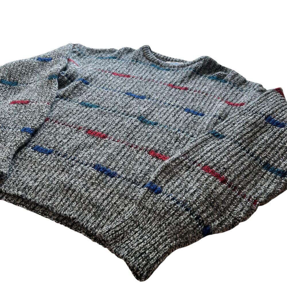 Vintage Gray Wool Sweater Men Sz Large 80s Dadcore Scandinavian Knit Retro Artsy - Picture 16 of 16